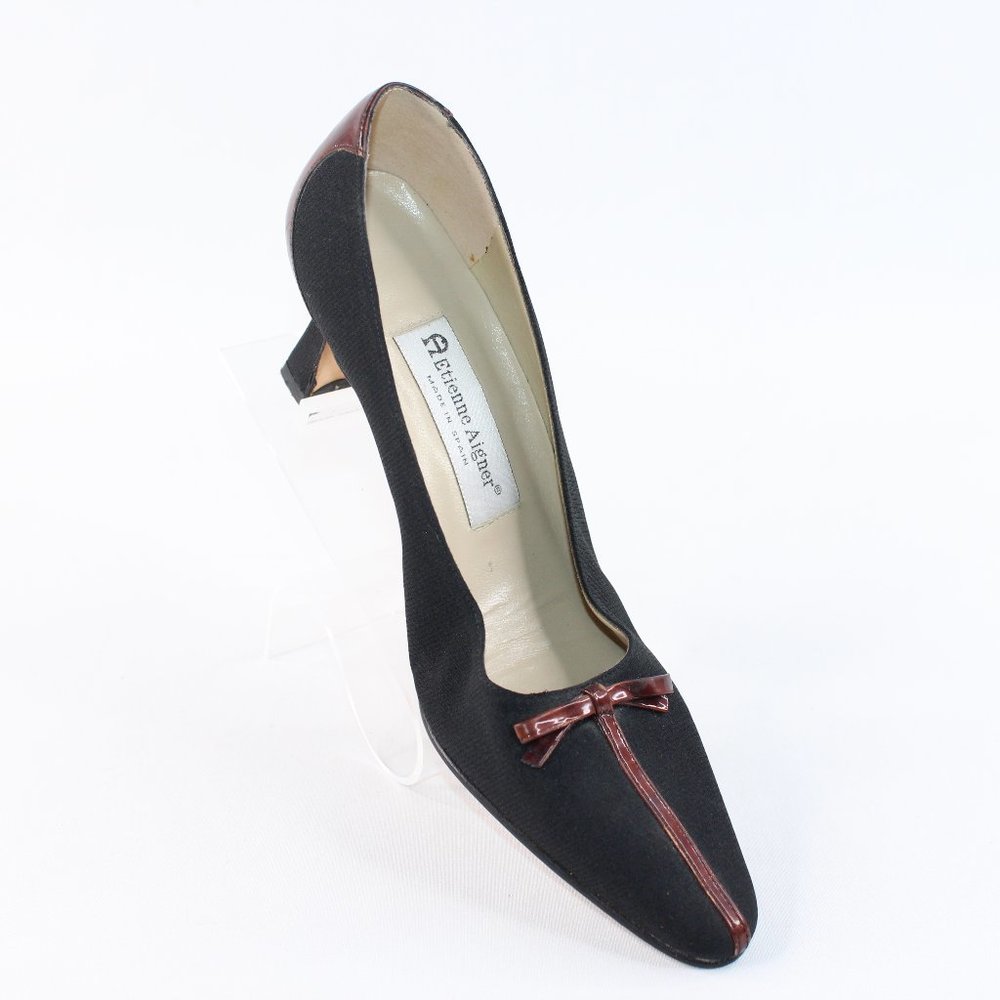 Etienne Aigner 'Bixby' Black Brown Bow Heels #123 - Picture 1 of 12